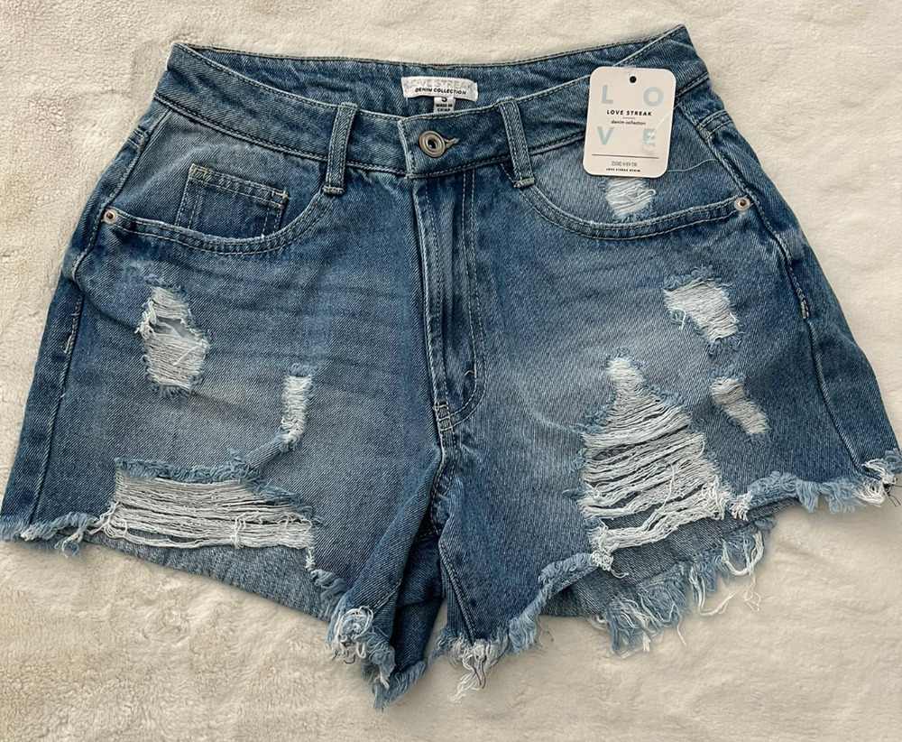 Love Streak Denim Shorts Womens Size 5 Distressed Frayed Hem Blue
